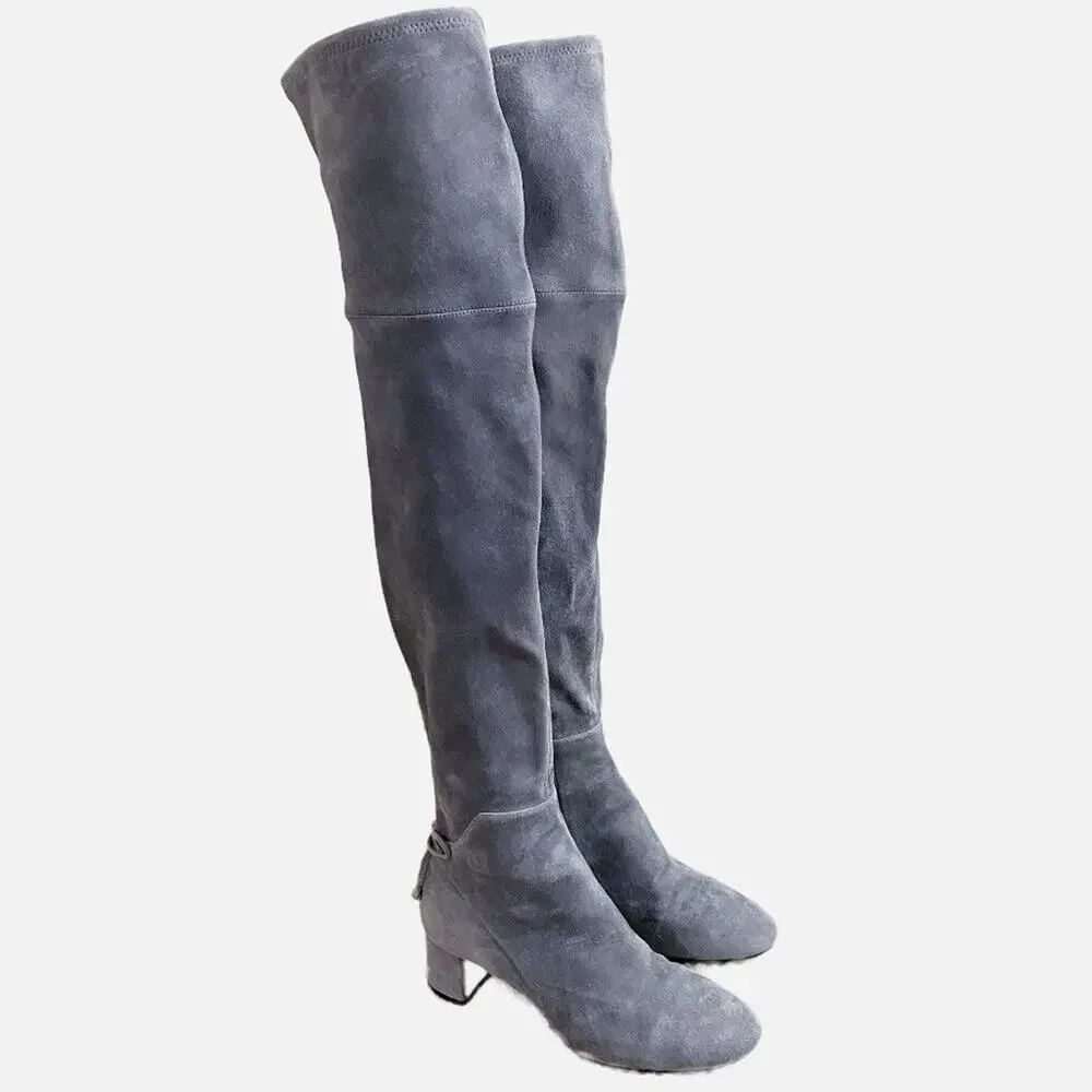 NWOB Tory Burch Gray Suede Over the Knee Boots Women's Sz 7 Side Zip Bow Detail